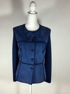 ST. JOHN Lamb Suede Blue Jacket/Sweater